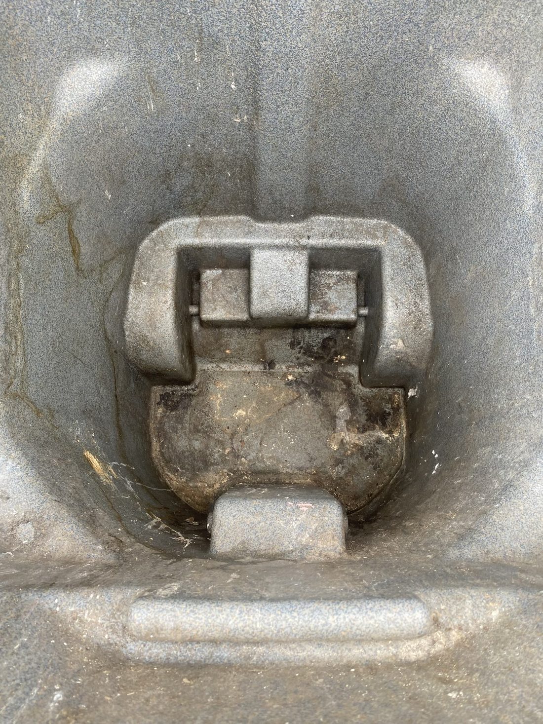 Grimy gray trash can interior before hot water cleaning in Frisco, Texas — Green Clean Machine