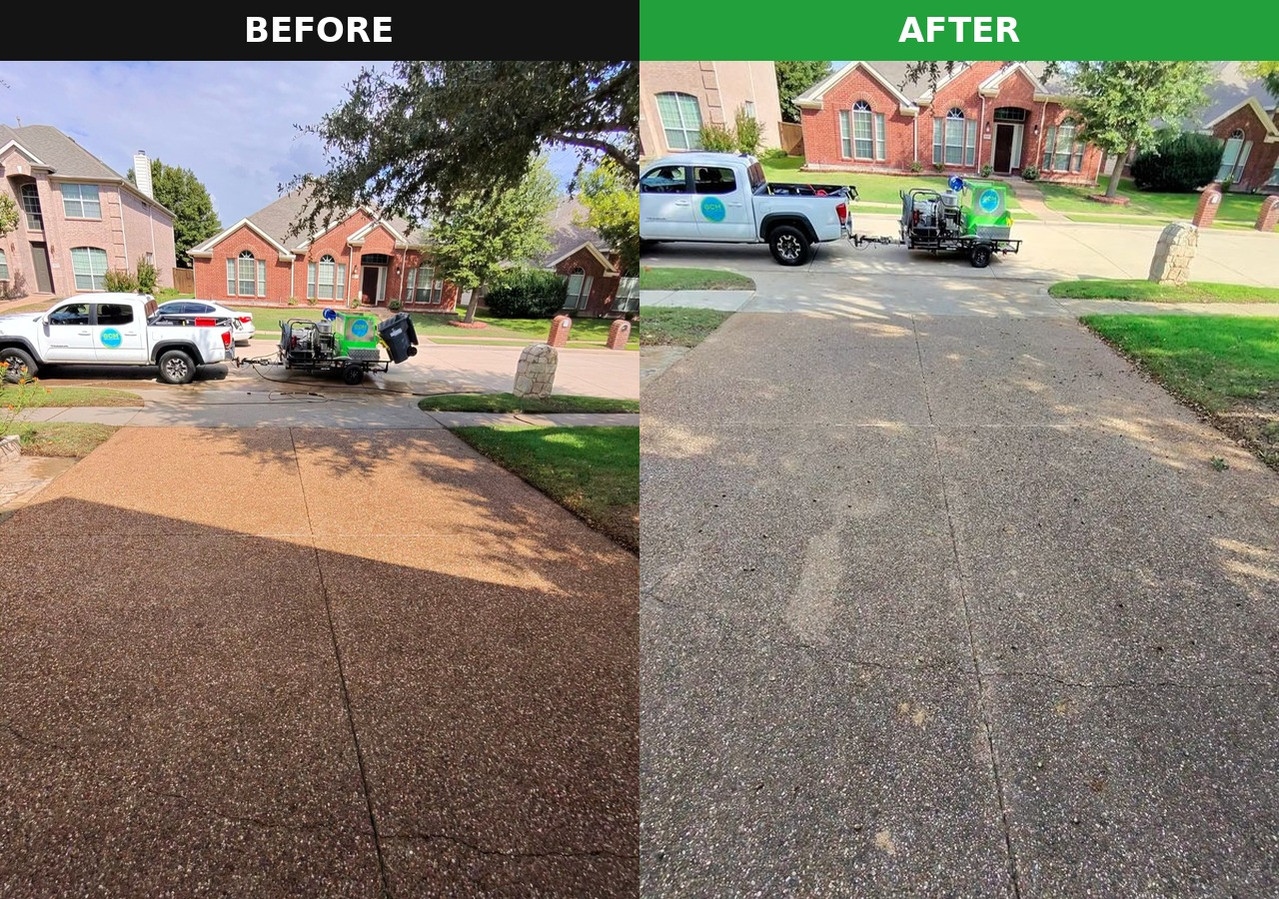 Driveway pressure washing before and after comparison