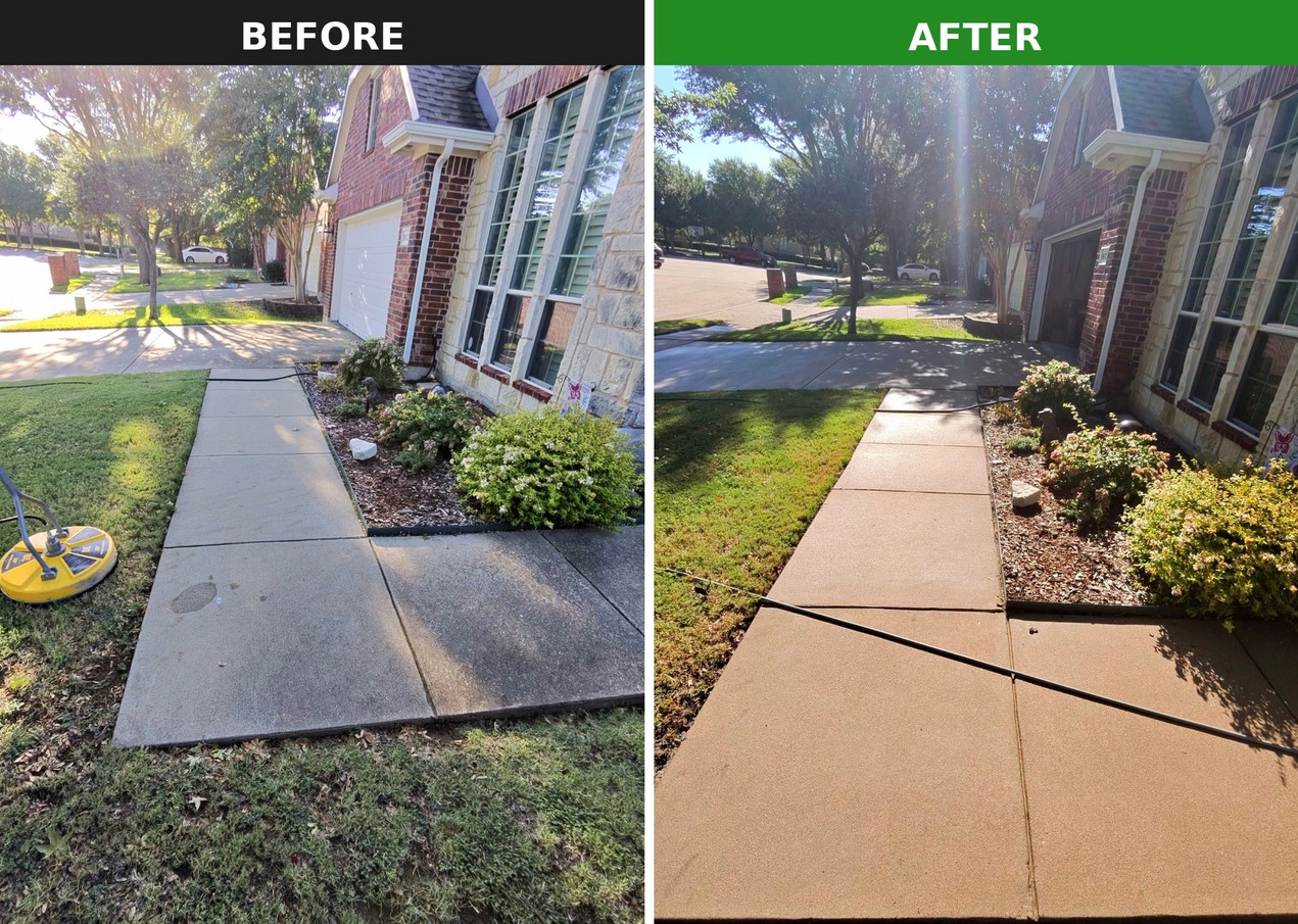 Sidewalk and walkway pressure washing before and after
