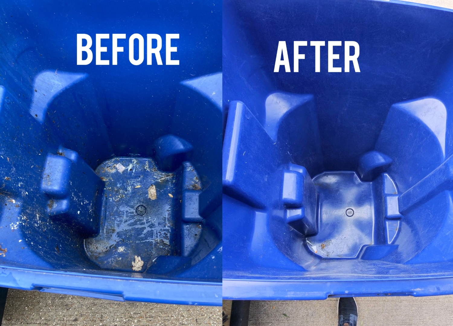 Trash can inside before and after cleaning